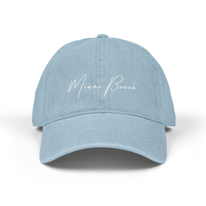 Miami Beach Denim Hat w/ White Embroidery