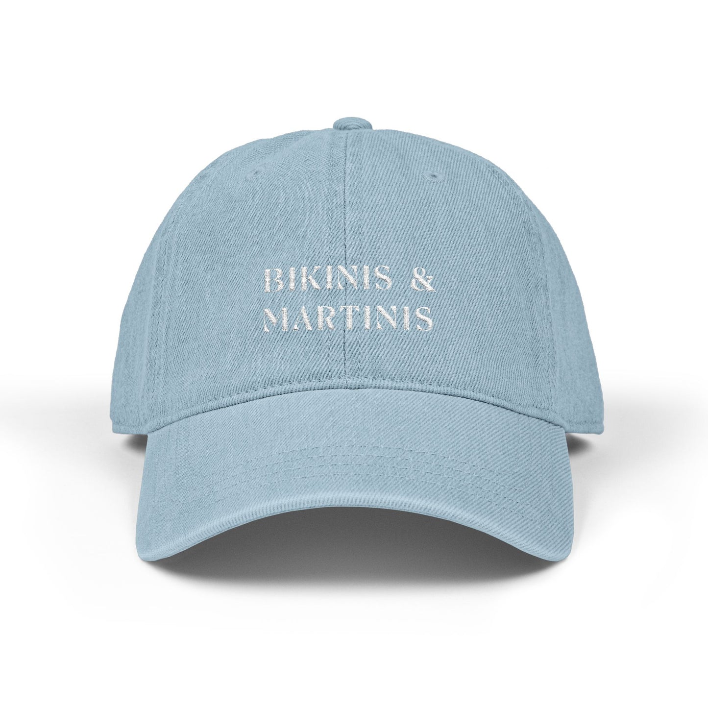 Bikinis & Martinis Denim Hat w/ White Embroidery