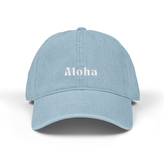 A L O H A Denim Hat w/ White Embroidery