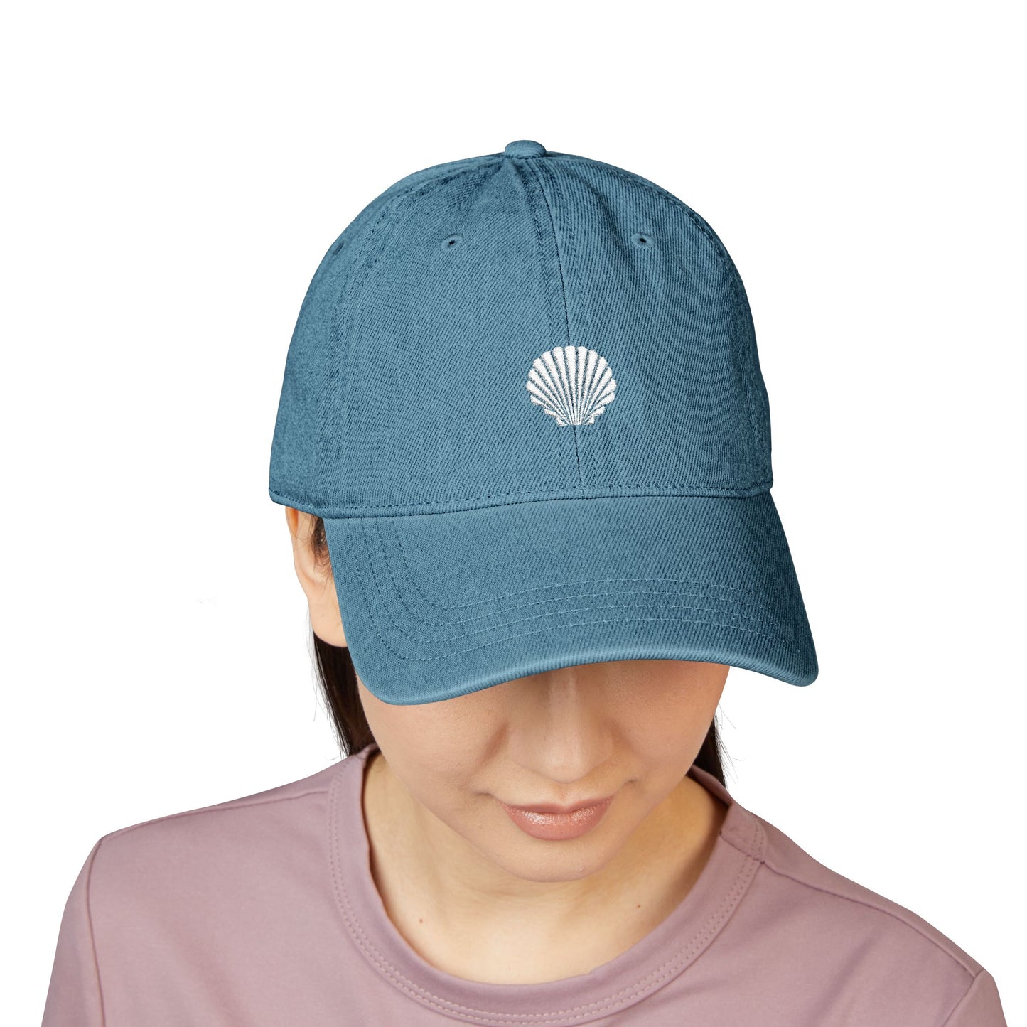 She Sells Sea Shells Denim Hat w/ White Embroidery